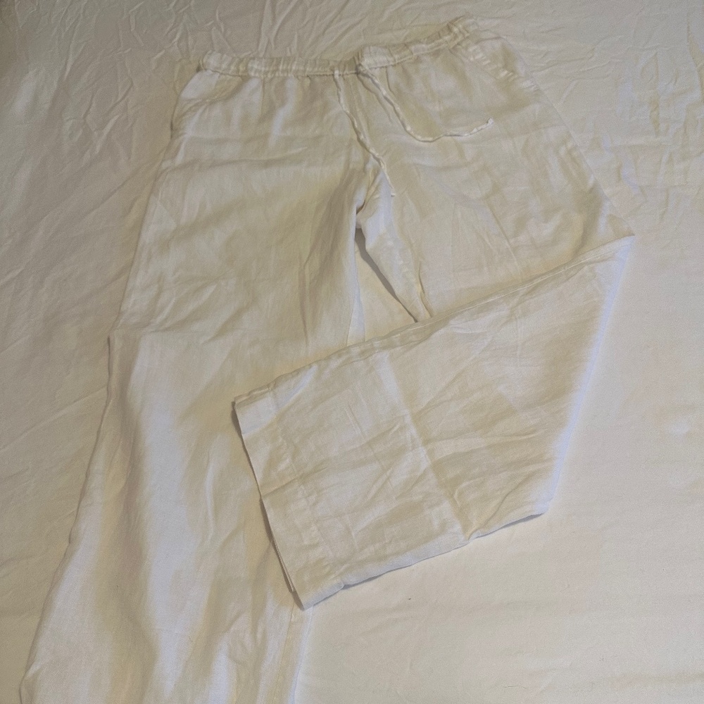 charter club white linen full length wide leg pant